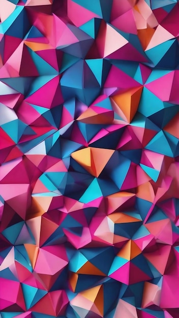 A colorful pattern with geometric shapes and triangles in blue and pink