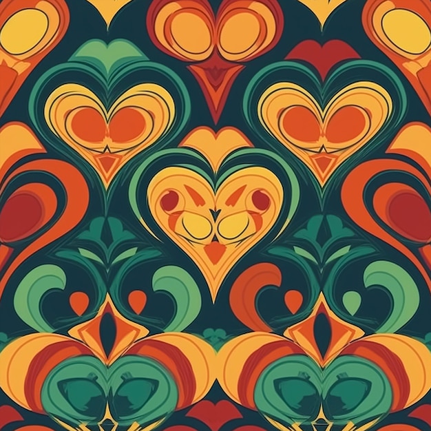 A colorful pattern with hearts in the middle