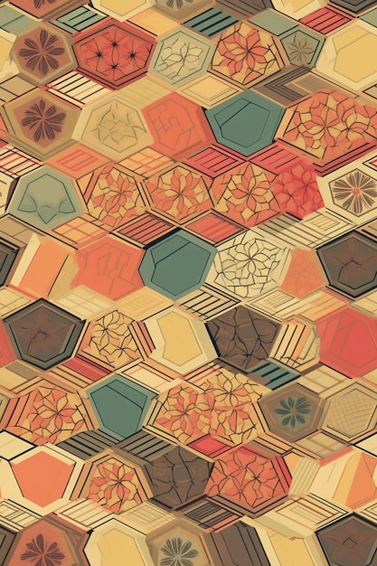 A colorful pattern with hexagons and hexagons.