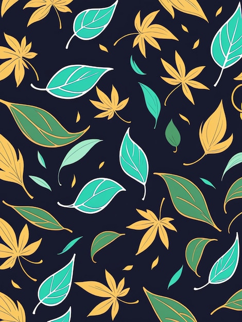 Photo a colorful pattern with leaves and flowers on a dark background