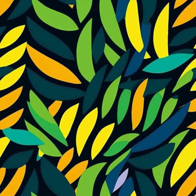 A colorful pattern with leaves and the word love on it.