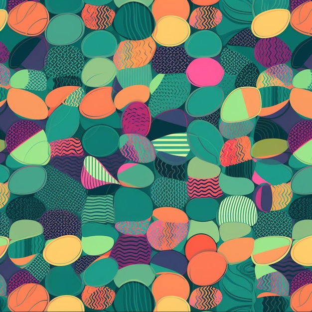 A colorful pattern with a pattern of rocks and a number of shapes.