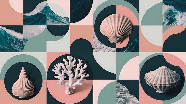 a colorful pattern with a seashell and a seashell