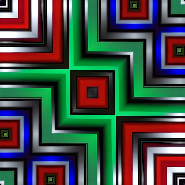 A colorful pattern with squares and green, blue, and red.