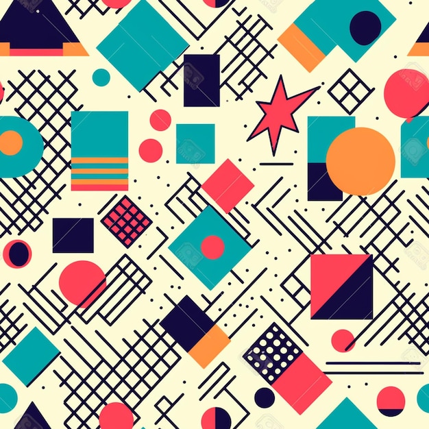 A colorful pattern with squares and stars.