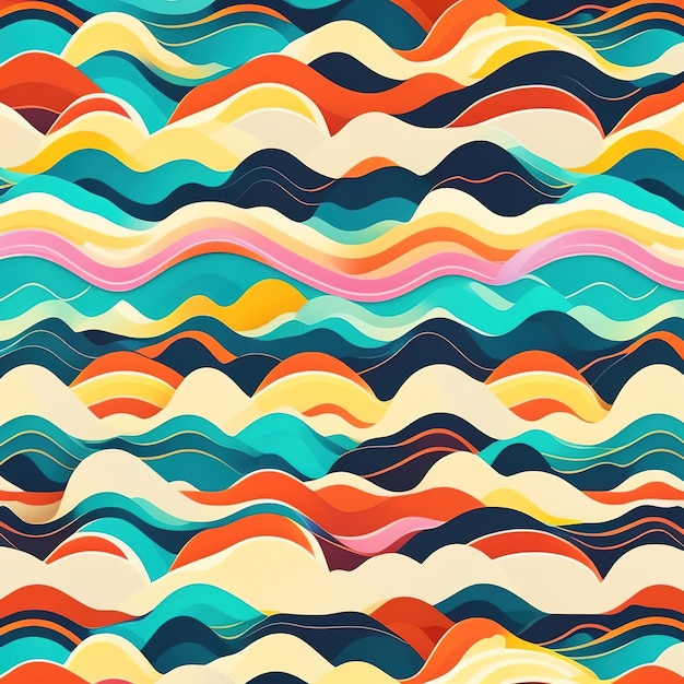 A colorful pattern with waves and the word ocean on it.