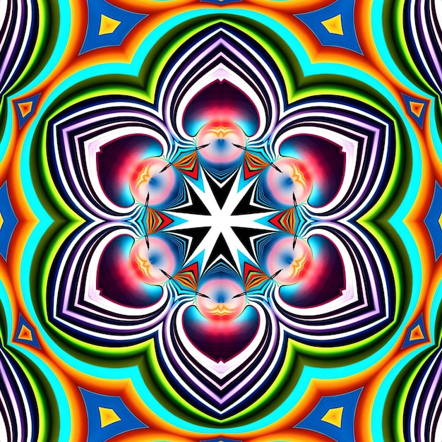 A colorful pattern with a white star in the middle.