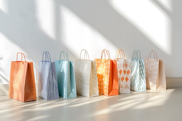 Colorful Patterned Shopping Bags in Sunlight