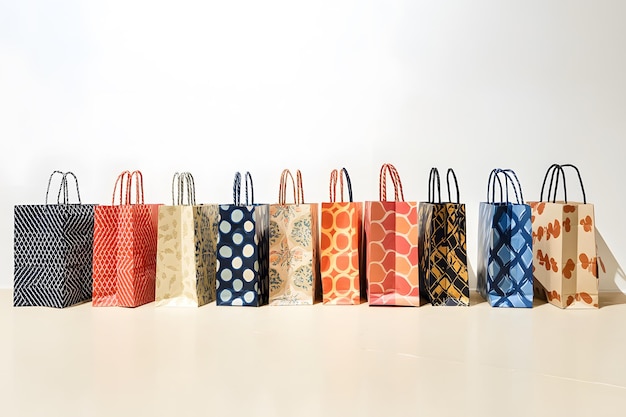 Colorful Patterned Shopping Bags in Sunlight