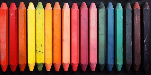 Photo colorful pencil crayons arranged in a spectrum