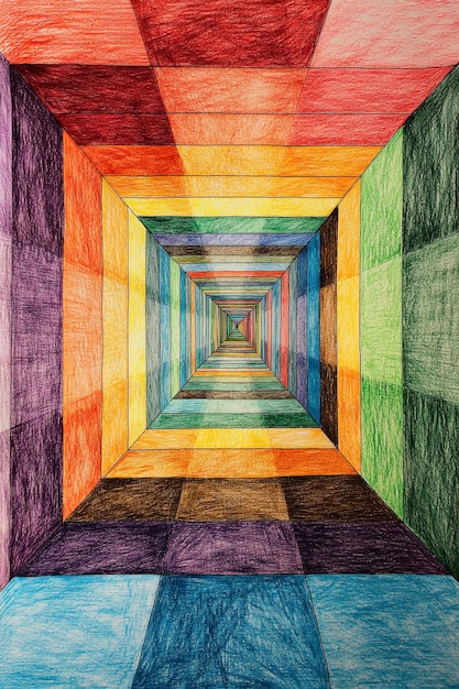 Photo colorful pencil drawing of a layered tunnel with geometric patterns