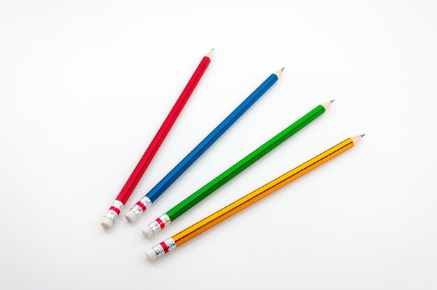 Colorful Pencil in fist power of written word on white background