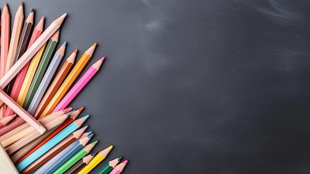 Colorful pencils on blackboard background