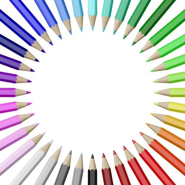 Colorful Pencils Collection Arranged in Circle Isolated