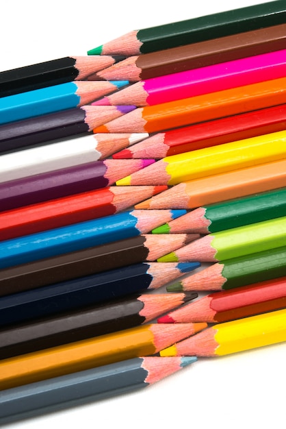 Colorful pencils on white background