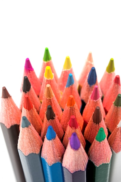 Colorful pencils on white background