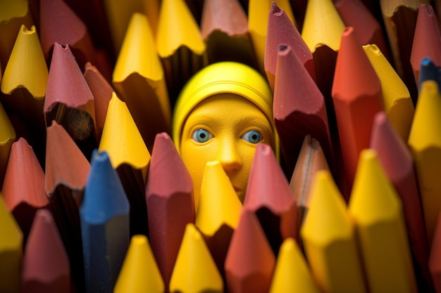 Photo colorful pencils with person in middle