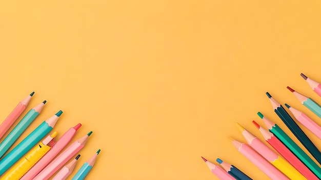 Photo colorful pencils on yellow background back to school