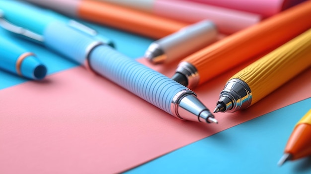 Photo colorful pens arranged on a vibrant background for creative use