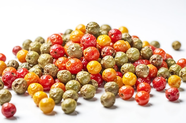 Colorful Peppercorns on White Background