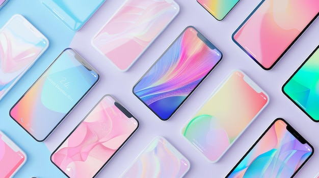 Colorful Phone Mockups for Mobile App or Website Design A collection of modern smartphone moc