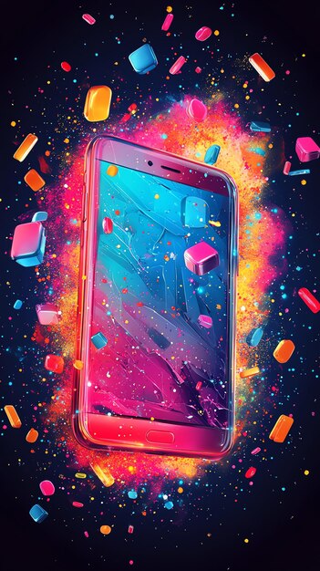 Photo colorful phone with abstract background