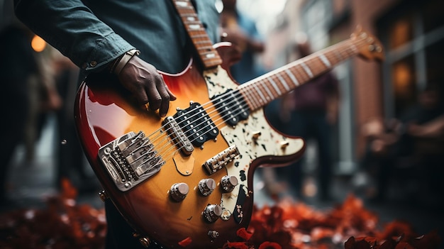 colorful photo of guitarist HD 8k wall paper Stock Photographic image