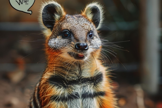 Photo colorful photographic image of a confused and surprisedlooking numbata small marsupial native to australiawith a speech bubble containing the text 39wtf39