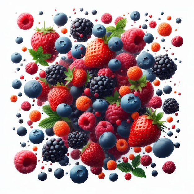 a colorful picture of berries and raspberries