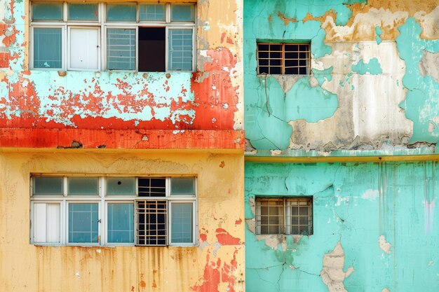 a colorful picture of a building with a building with a blue and white background