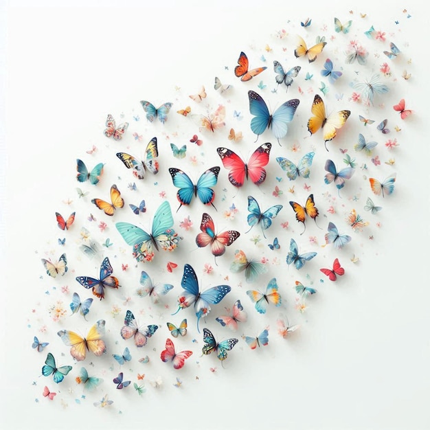 Photo a colorful picture of butterflies on a white background