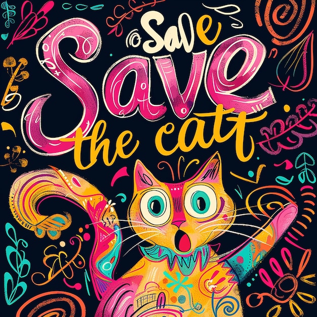 Photo a colorful picture of a cat with the words save the cat