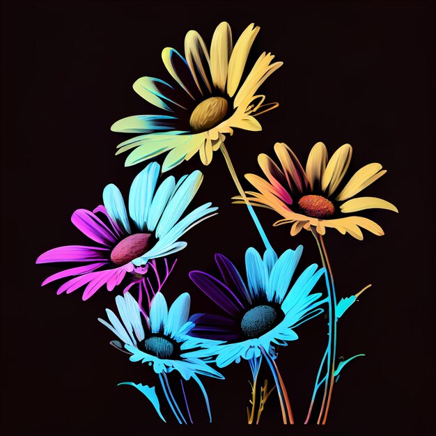 A colorful picture of daisies with the word daisy on it.