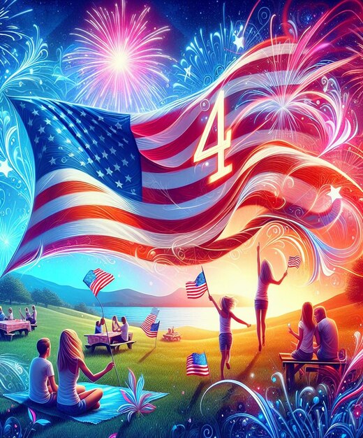 a colorful picture of a flag with people in the background