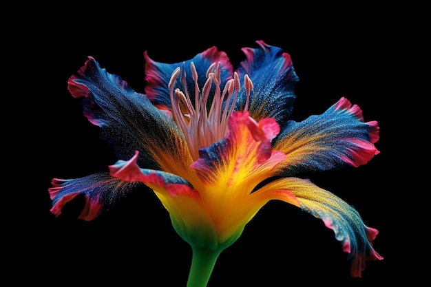 A colorful picture of a flower with a black background