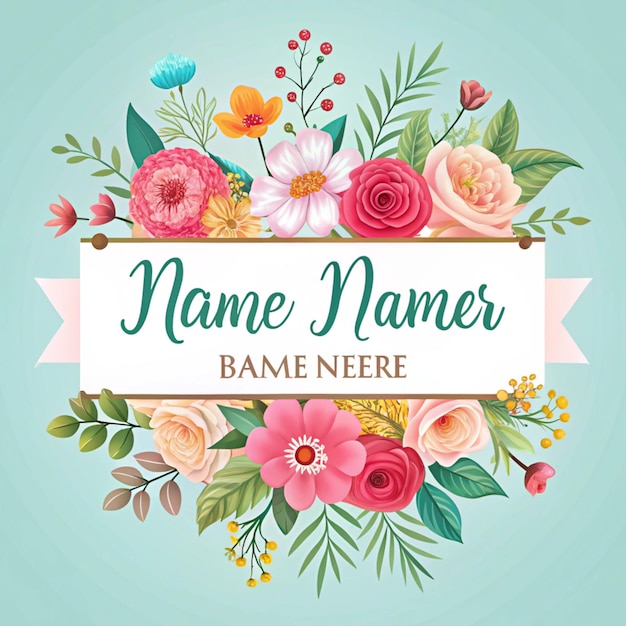 a colorful picture of flowers and a banner that says name name