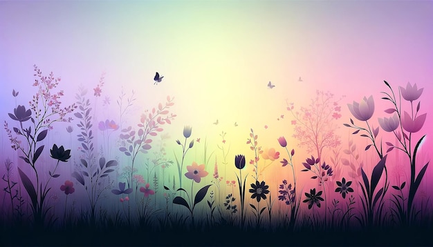 A colorful picture of flowers and butterflies with a butterfly on the top