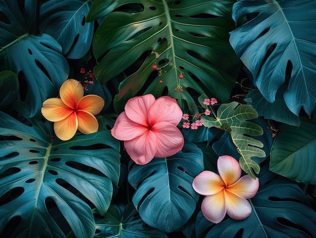 a colorful picture of flowers and leaves with the words  hibiscus  on the bottom