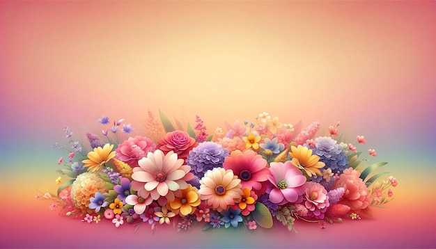 A colorful picture of flowers on a pink background