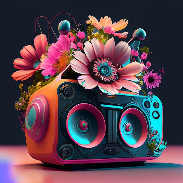 A colorful picture of flowers in a speaker