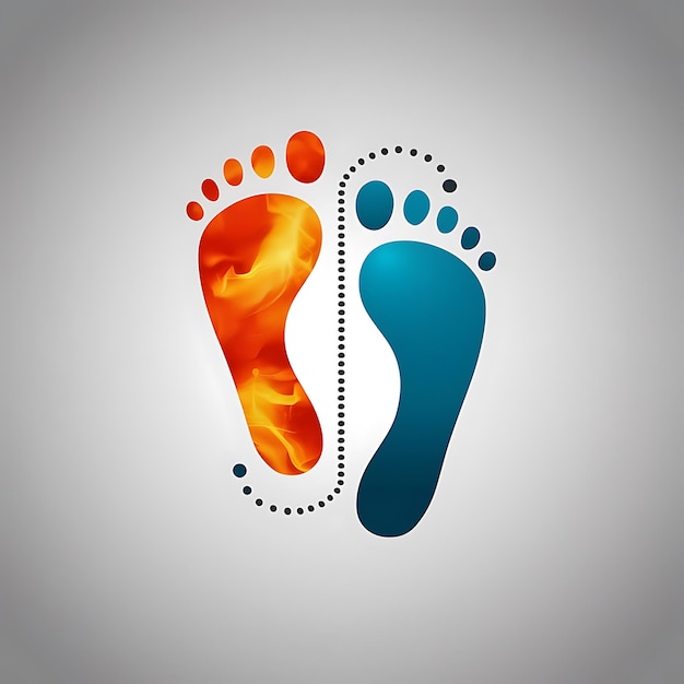 a colorful picture of a foot with a blue and orange design