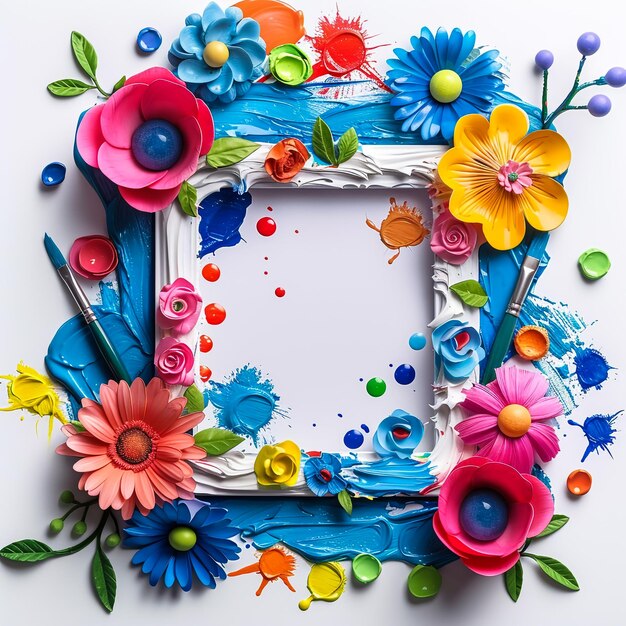 Photo a colorful picture frame with flowers and a frame with a white background