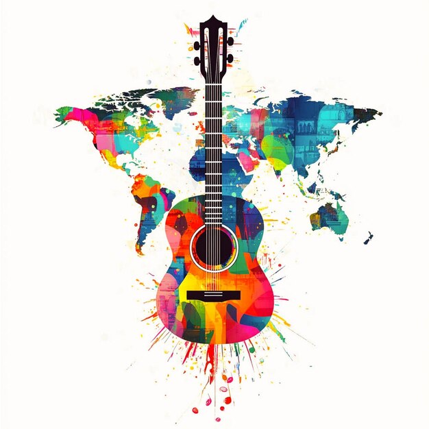 a colorful picture of a guitar with a colorful background