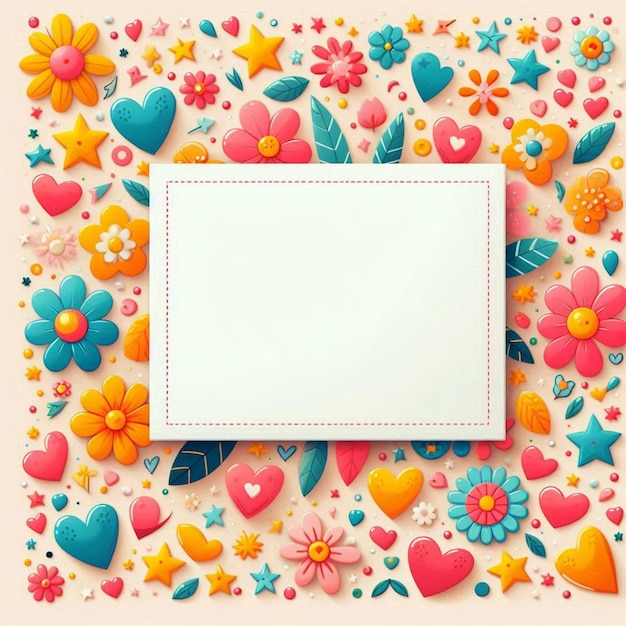 Photo a colorful picture of a heart with a frame and flowers