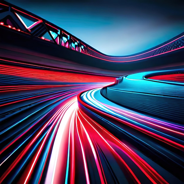 A colorful picture of a highway with the lights on it.