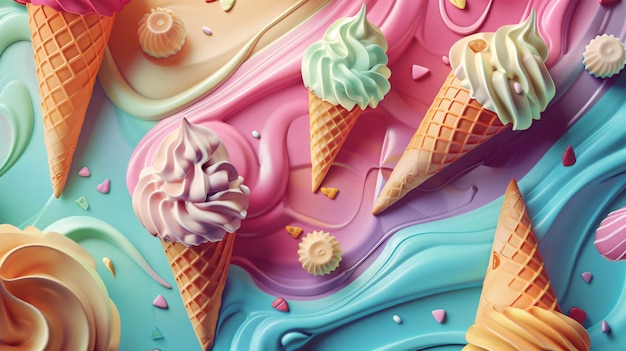 a colorful picture of ice cream cones with the number 3 on the bottom