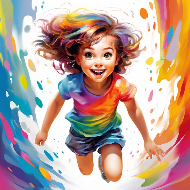 a colorful picture of a little girl with a rainbow colored hair