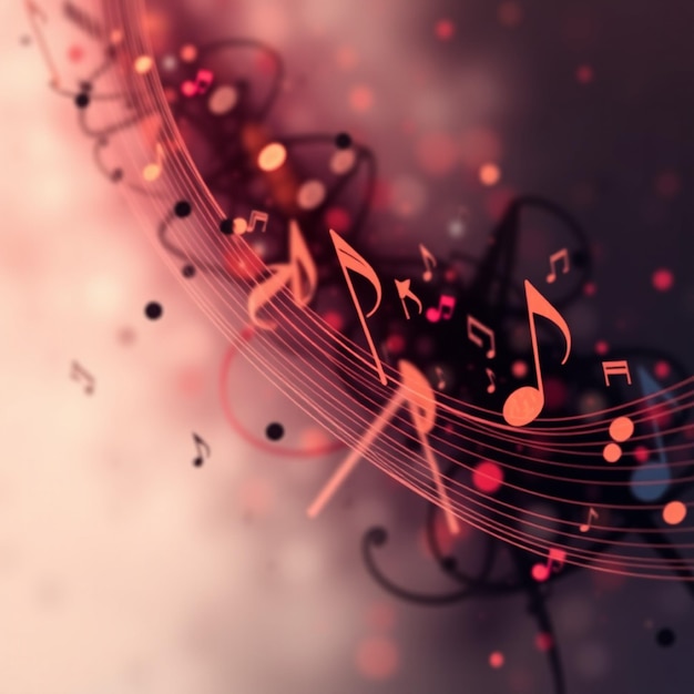 a colorful picture of a music background with music notes and a red background