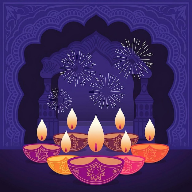 Photo a colorful picture of a purple background with a bunch of candles