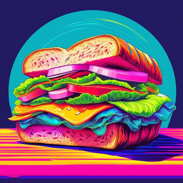 a colorful picture of a sandwich with the word quot deli quot on it